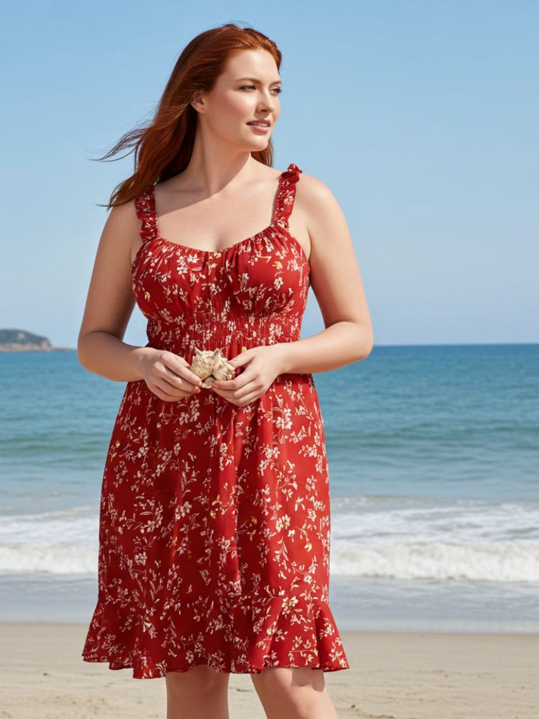 Red Floral Print Beach Dress & Reviews - Red