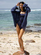 Navy Textured Backless One-Piece Swimsuit - One-Pieces - BERLOOK