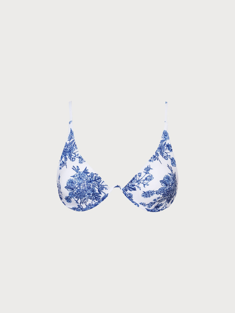 Backless Underwire Floral Bikini Top Blue Sustainable Bikinis - BERLOOK