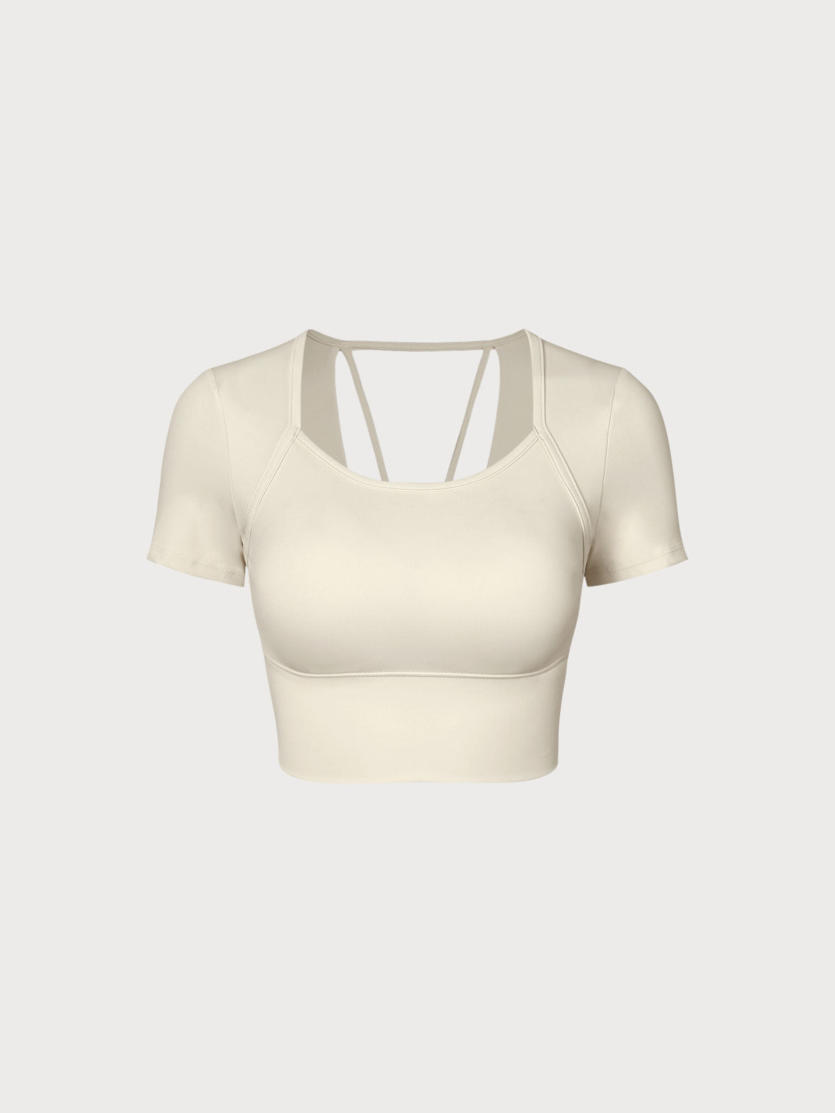 Beige Cut Out Short Sleeve Top & Reviews - Beige - Sustainable Yoga Tops