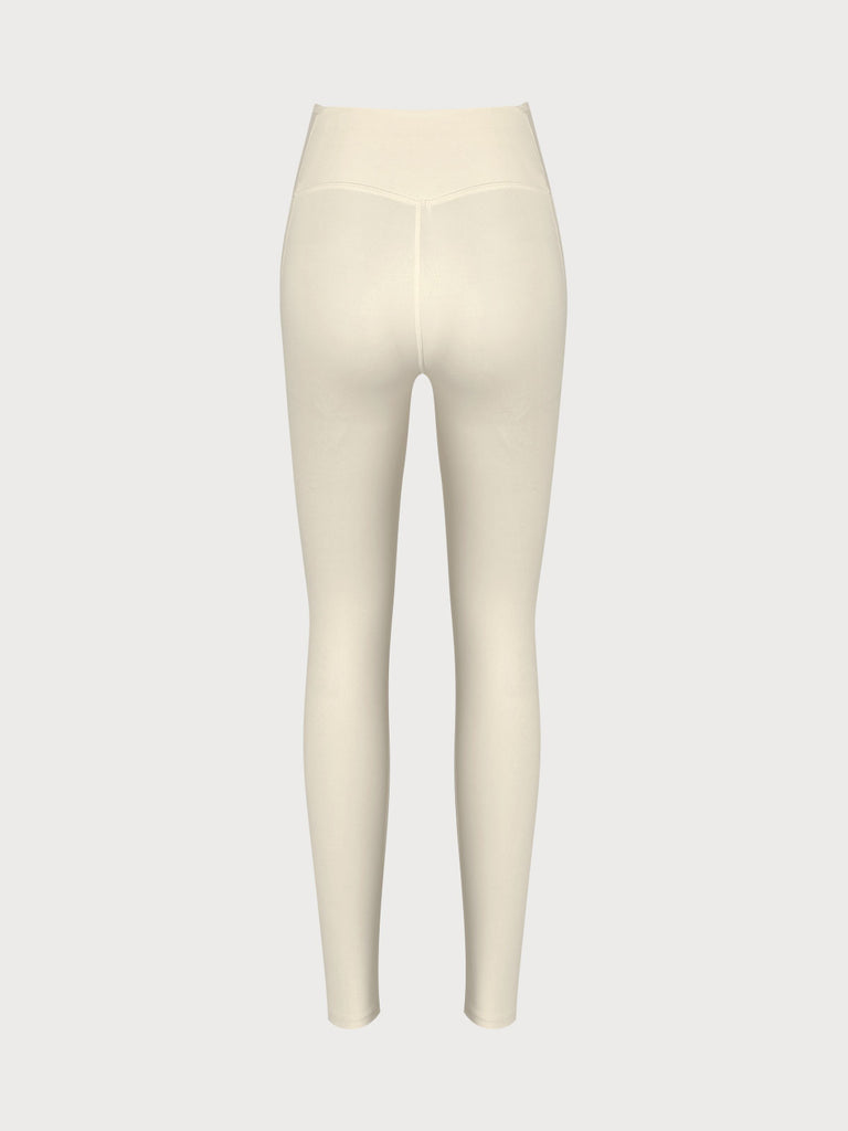 Beige Ruched High Waisted Leggings 25” Sustainable Yoga Bottoms - BERLOOK
