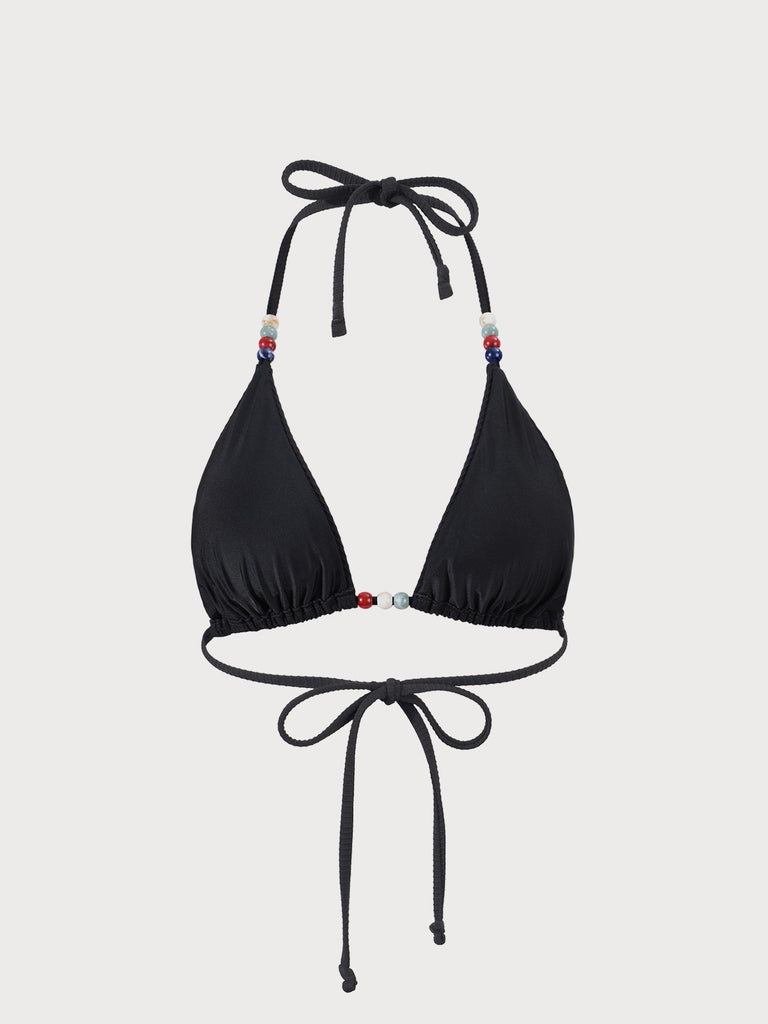 Black Beaded Halter Triangle Bikini Top Sustainable Bikinis - BERLOOK