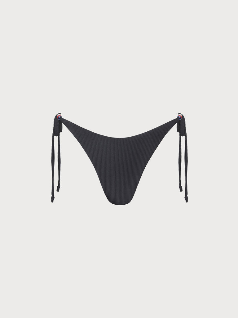 Black Beaded Side Tie Bikini Bottom Black Sustainable Bikinis - BERLOOK
