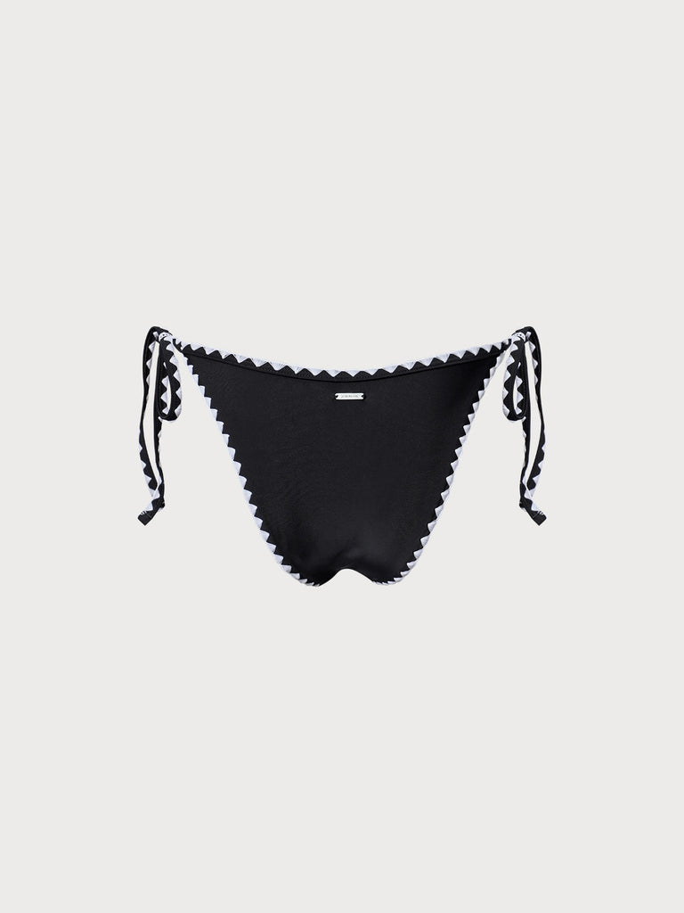 Black Contrast Stitch Tie Bikini Bottom Sustainable Bikinis - BERLOOK