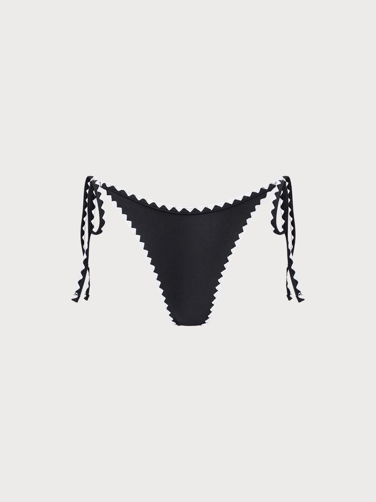 Black Contrast Stitch Tie Bikini Bottom Sustainable Bikinis - BERLOOK