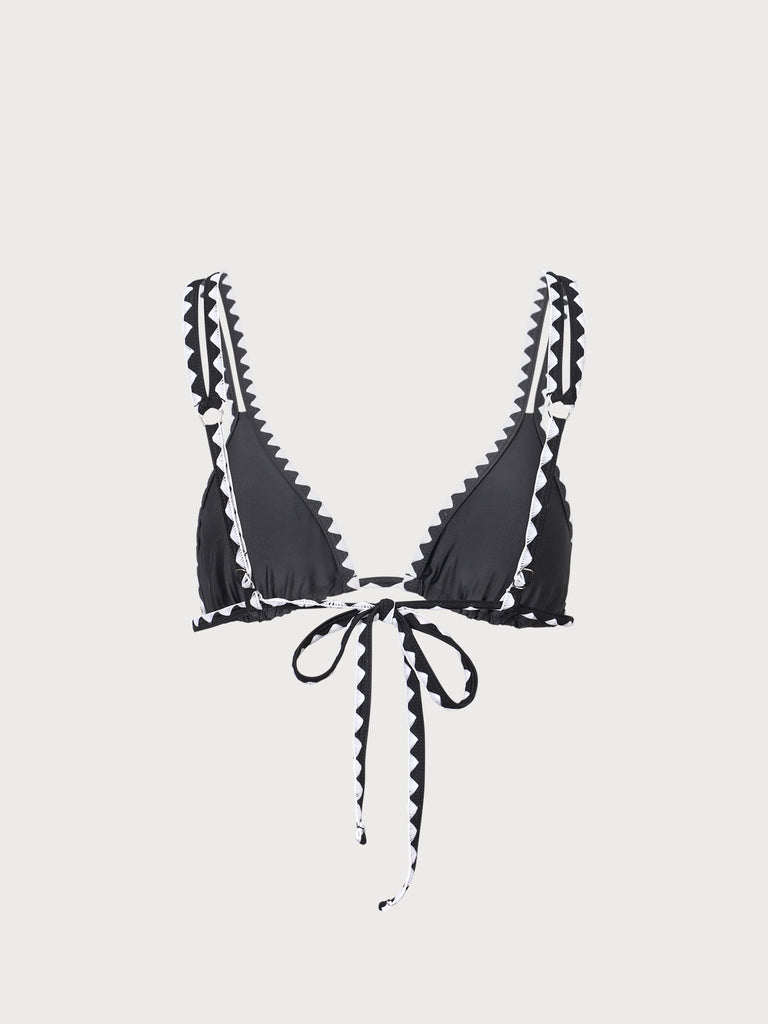 Black Contrast Stitch Triangle Bikini Top Sustainable Bikinis - BERLOOK