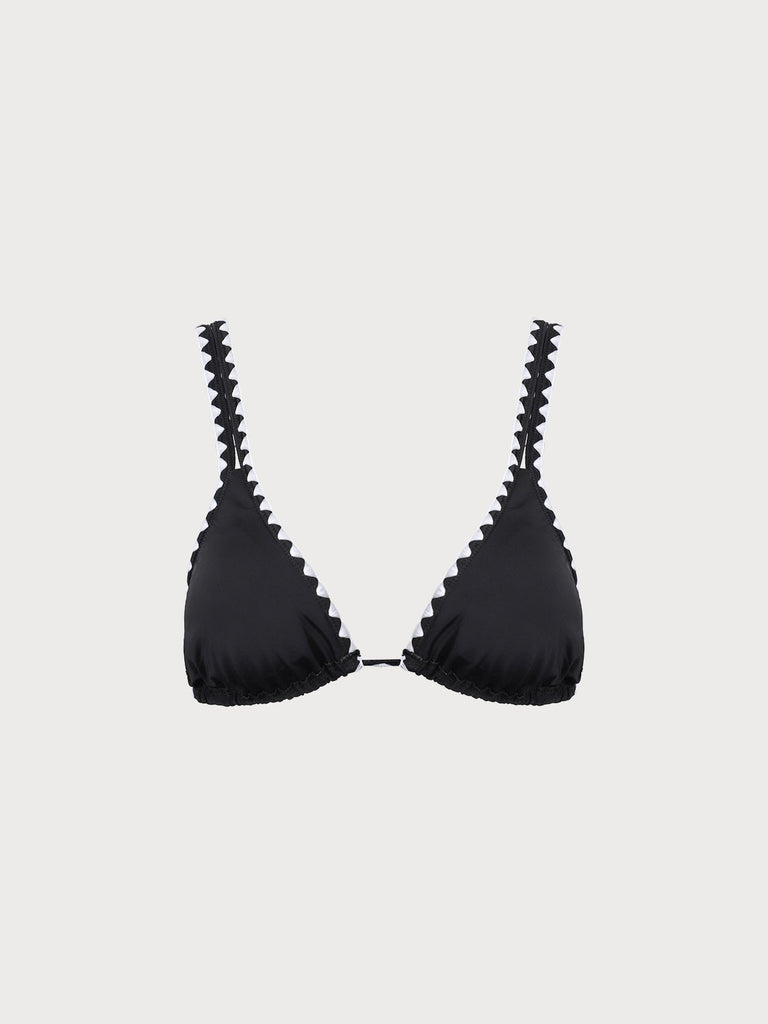 Black Contrast Stitch Triangle Bikini Top Sustainable Bikinis - BERLOOK