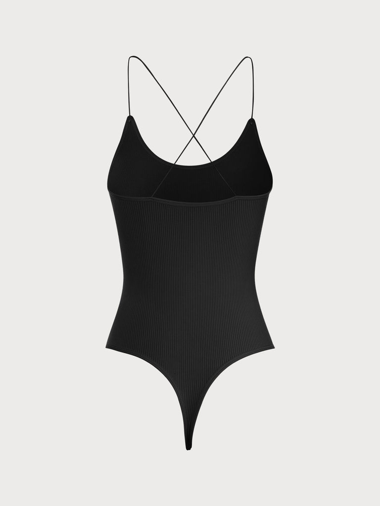 Black Criss-Cross Backless Sleeveless Bodysuit Sustainable Bodysuits - BERLOOK