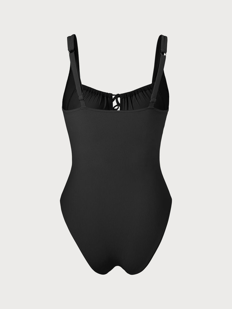 Black Cutout Tie Plus Size One-Piece Swimsuit Sustainable Plus Size One-Pieces - BERLOOK