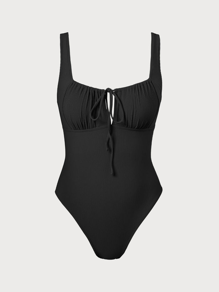 Black Cutout Tie Plus Size One-Piece Swimsuit Sustainable Plus Size One-Pieces - BERLOOK