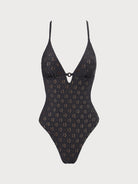 Black Floral Cutout One Piece Swimwear Black Sustainable One-Pieces - BERLOOK