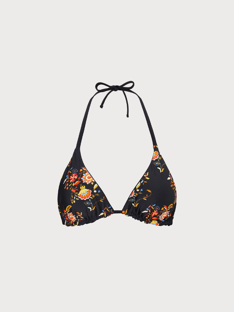 Black Reversible Floral Halter Bikini Top Sustainable Bikinis - BERLOOK