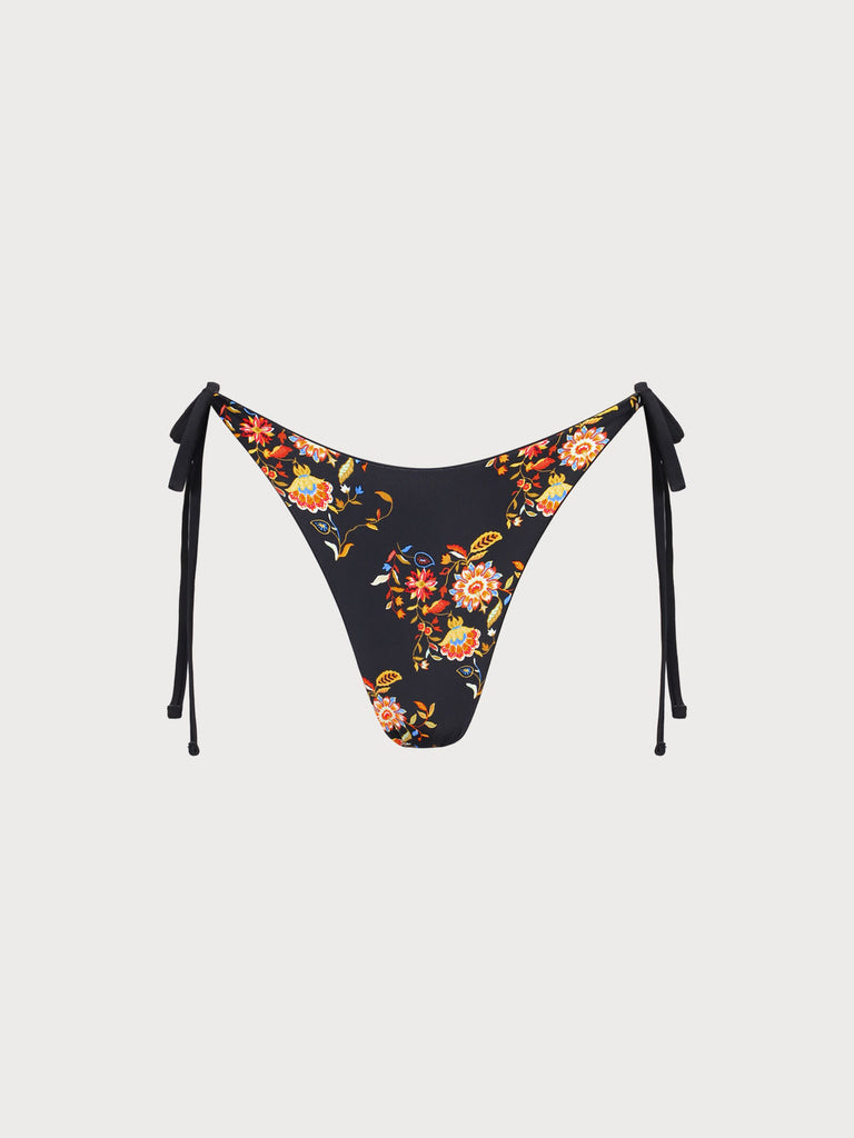 Black Reversible Floral Tie Bikini Bottom Sustainable Bikinis - BERLOOK