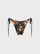 Black Reversible Floral Tie Bikini Bottom Sustainable Bikinis - BERLOOK