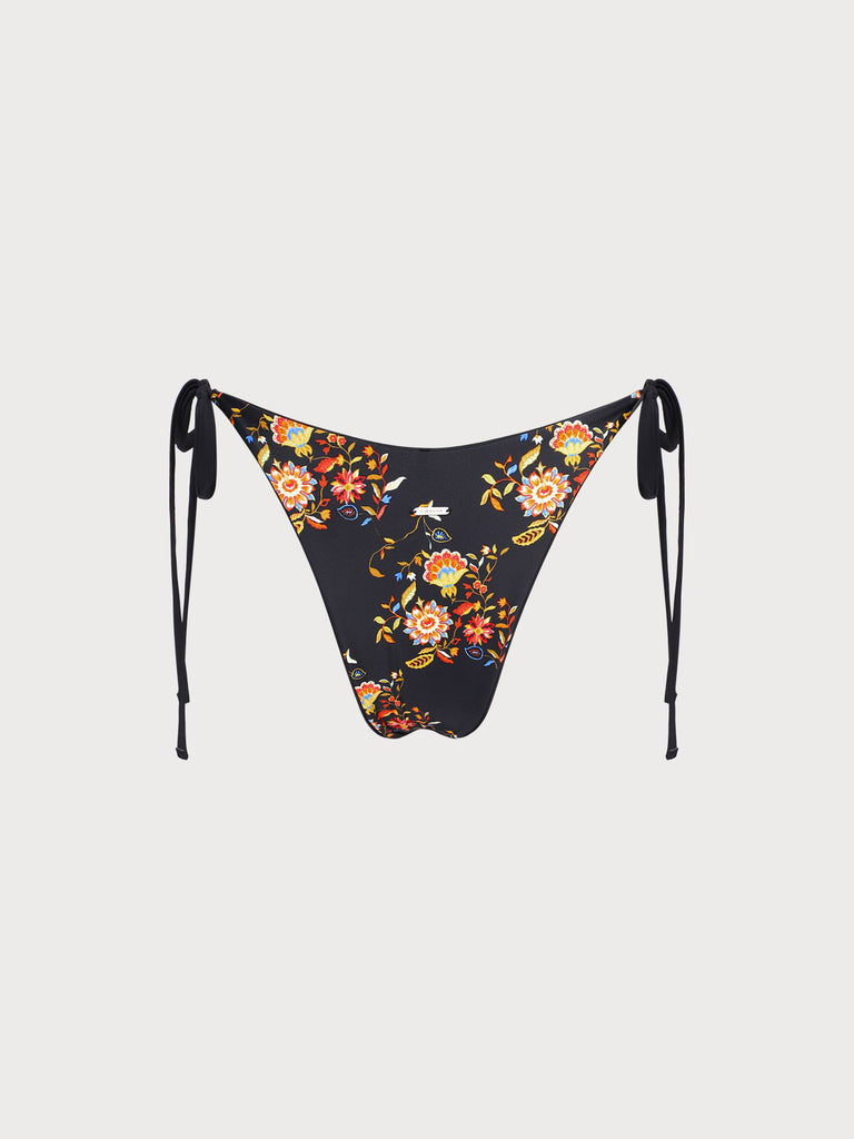 Black Reversible Floral Tie Bikini Bottom Sustainable Bikinis - BERLOOK