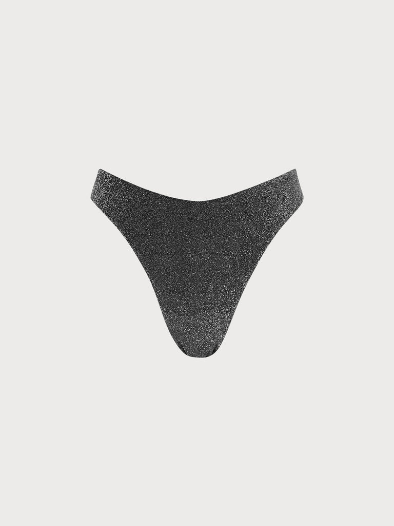 Black Solid Lurex Bikini Bottom Sustainable Bikinis - BERLOOK