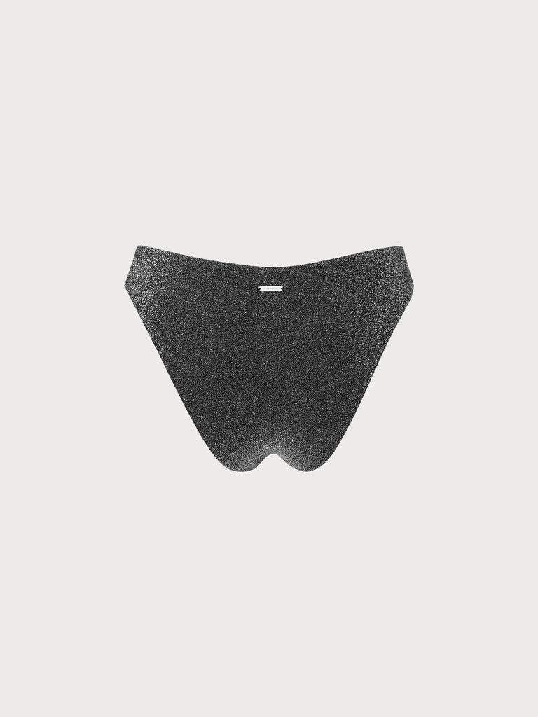 Black Solid Lurex Bikini Bottom Sustainable Bikinis - BERLOOK