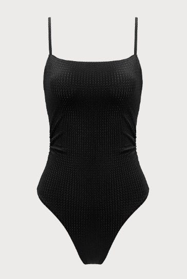 Black Textured Backless One-Piece Swimsuit Black Sustainable One-Pieces - BERLOOK