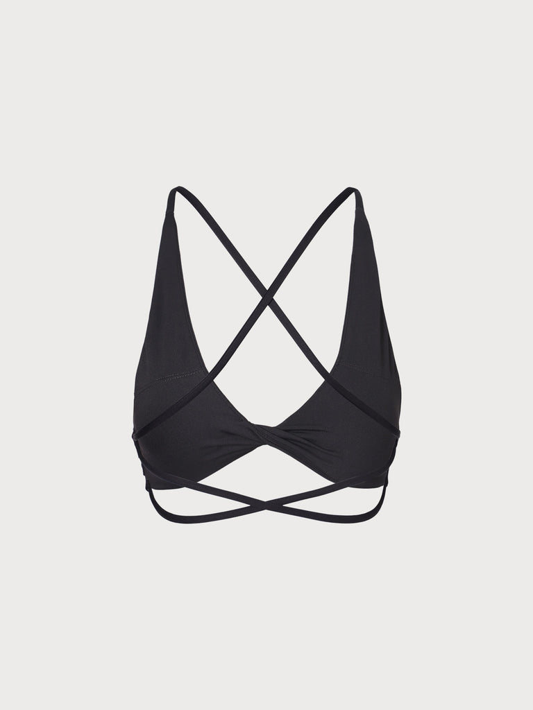 Black Twist Front Sports Bra Sustainable Yoga Tops - BERLOOK