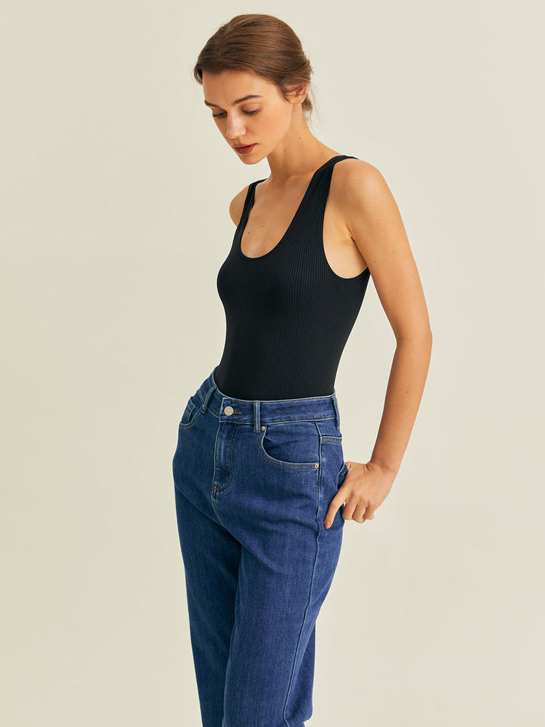 Black U Neck Backless Sleeveless Bodysuit Sustainable Bodysuits - BERLOOK
