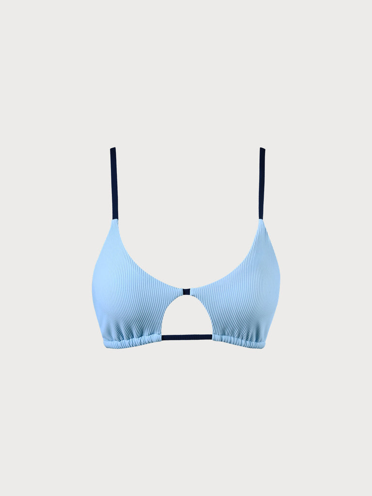 Blue Contrast Trim  Backless Bikini Top Blue Sustainable Bikinis - BERLOOK