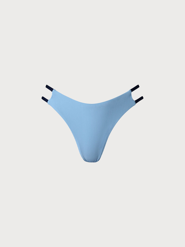 Blue Contrast Trim Cut Out Bikini Bottom Blue Sustainable Bikinis - BERLOOK