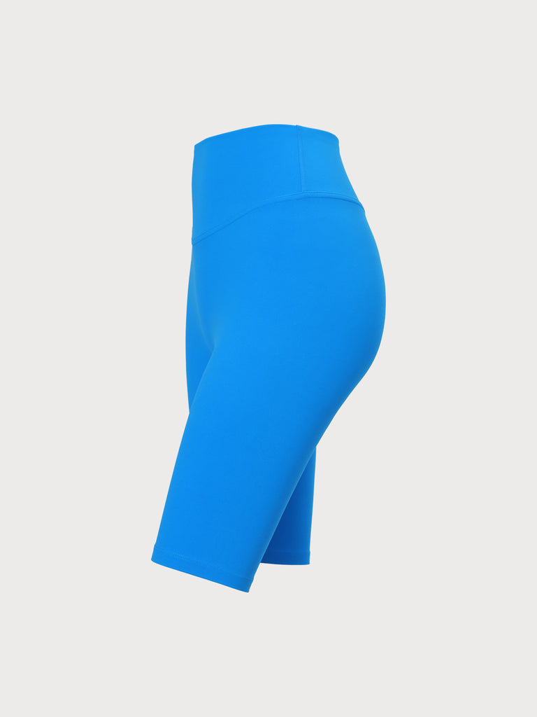 Blue High Waisted Yoga Shorts 10” Sustainable Yoga Bottoms - BERLOOK