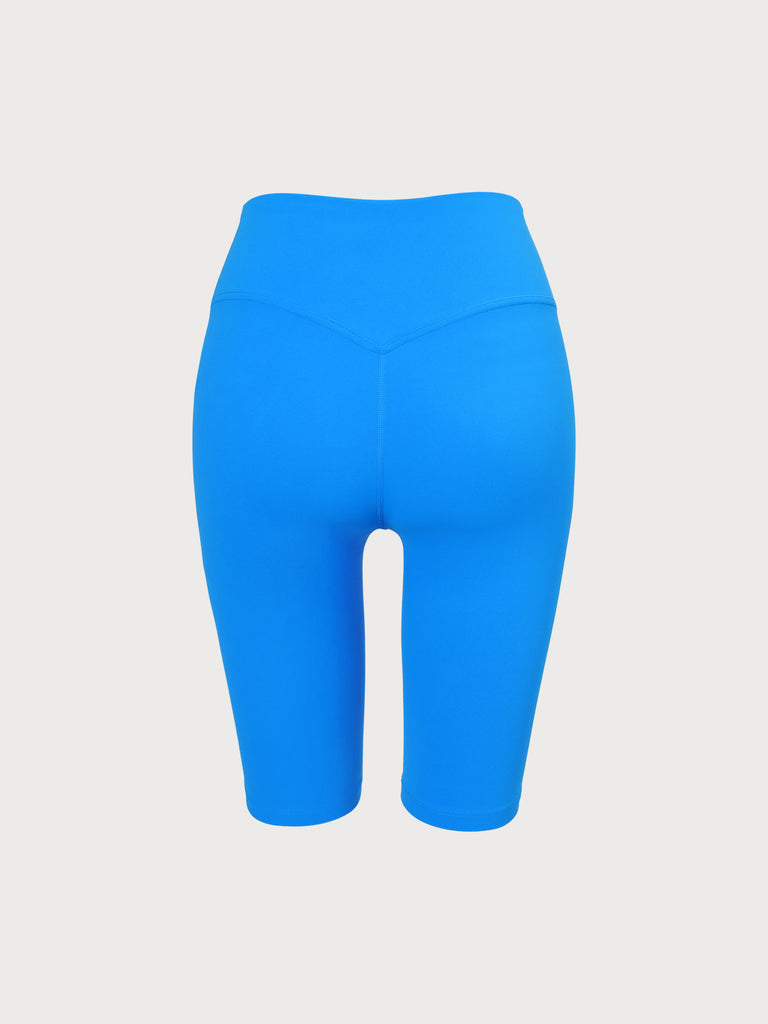 Blue High Waisted Yoga Shorts 10” Sustainable Yoga Bottoms - BERLOOK