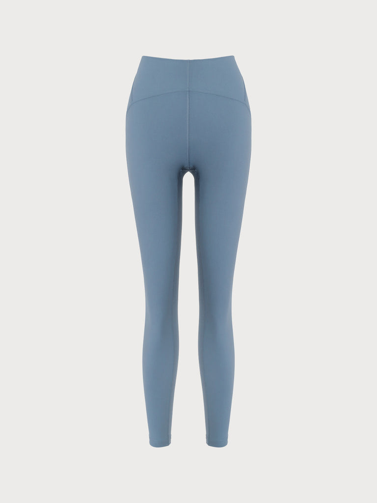 Blue Middle Waisted Leggings 25” Blue Sustainable Yoga Bottoms - BERLOOK