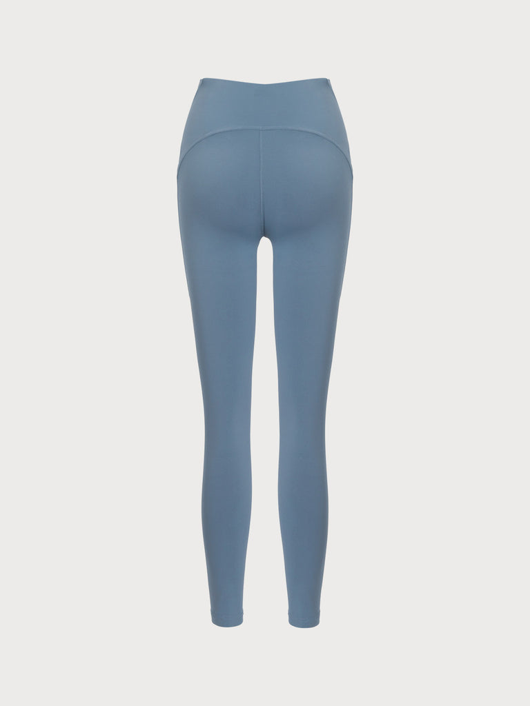 Blue Middle Waisted Leggings 25” Sustainable Yoga Bottoms - BERLOOK