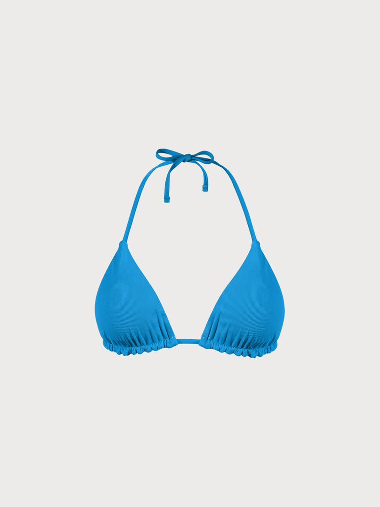 Blue Reversible Halter Triangle Bikini Top Blue Sustainable Bikinis - BERLOOK