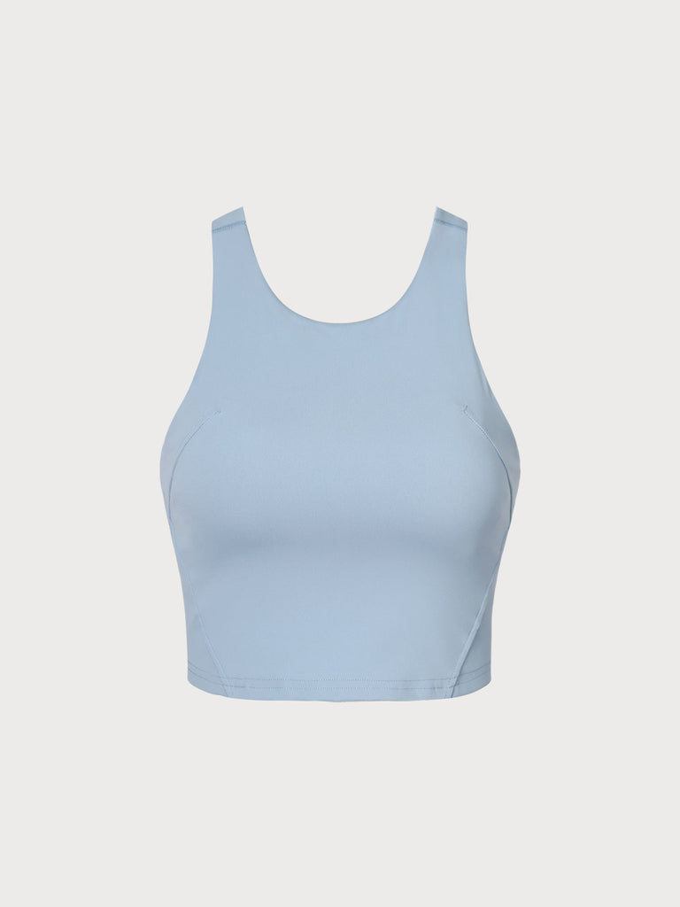 Blue Round Neck Tank Top Sustainable Yoga Tops - BERLOOK