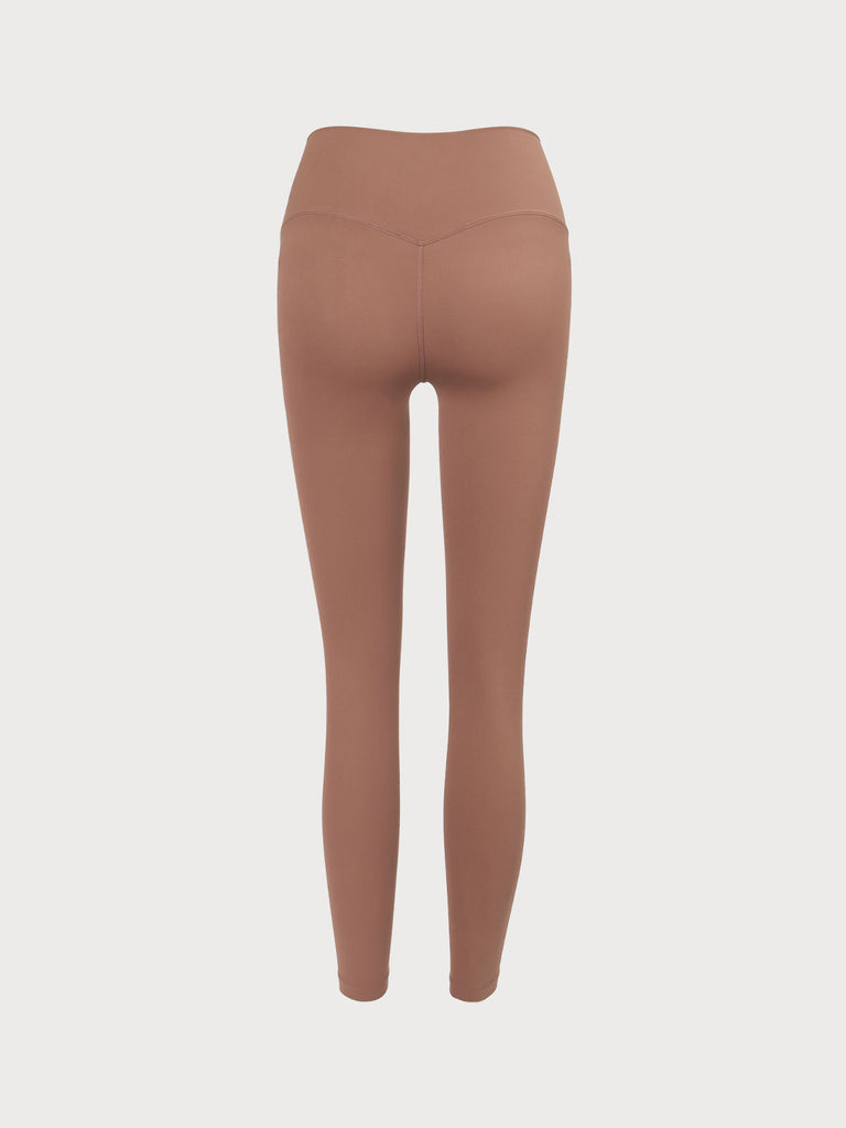 Brown Middle Waisted Leggings 25” Sustainable Yoga Bottoms - BERLOOK