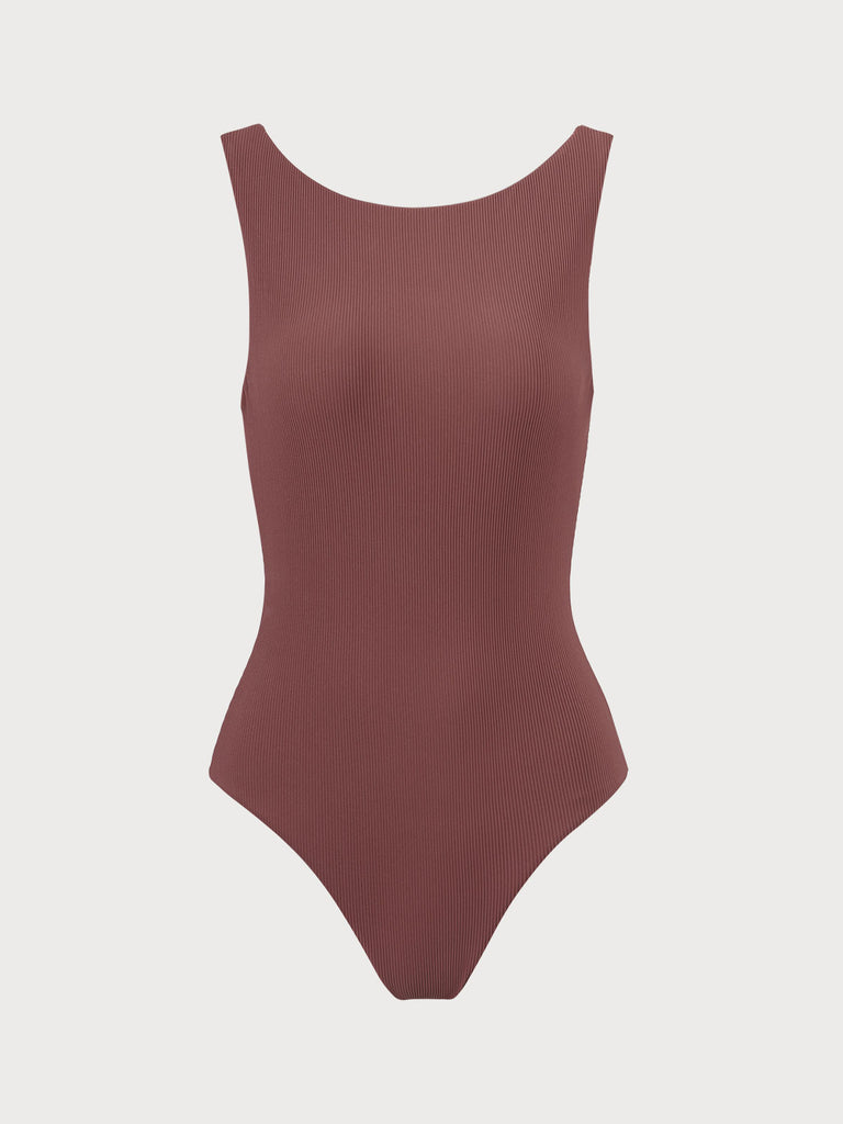 Coffee Boat Collar One-Piece Swimsuit Coffee Sustainable One-Pieces - BERLOOK