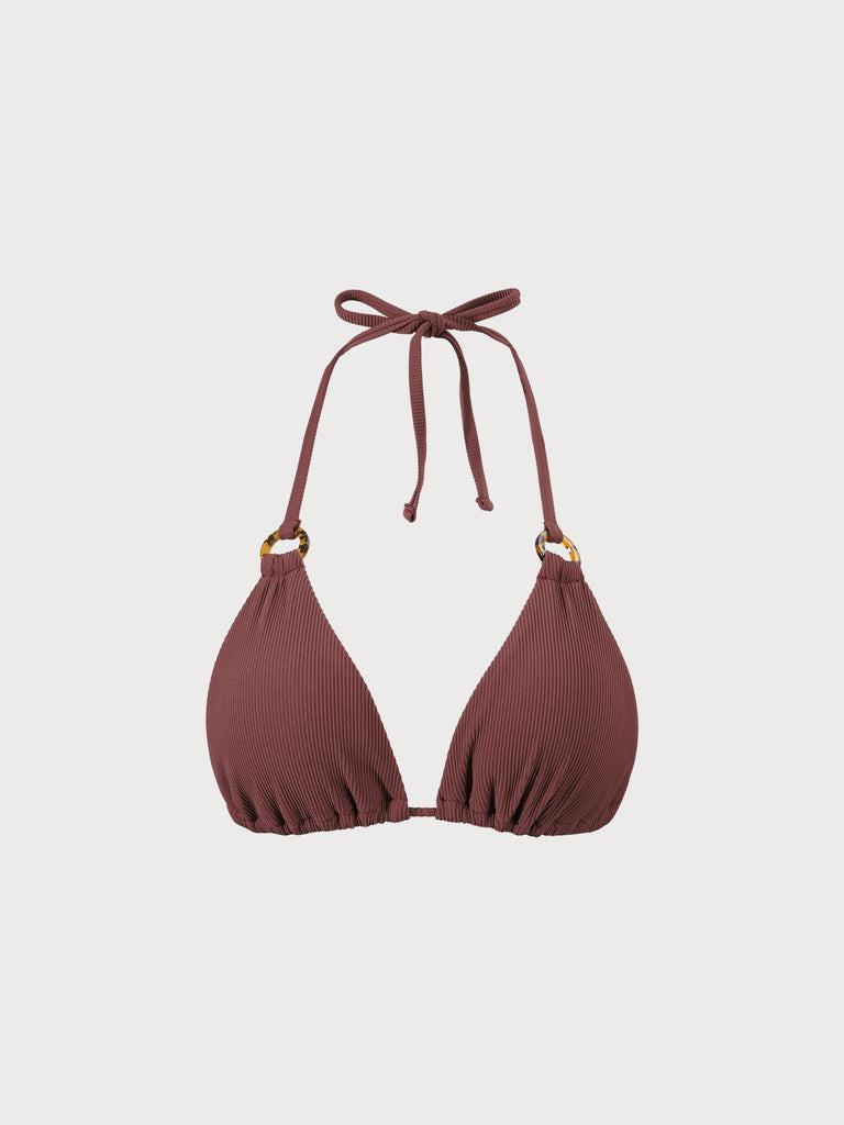 Coffee O-Ring Halter Triangle Bikini Top Coffee Sustainable Bikinis - BERLOOK