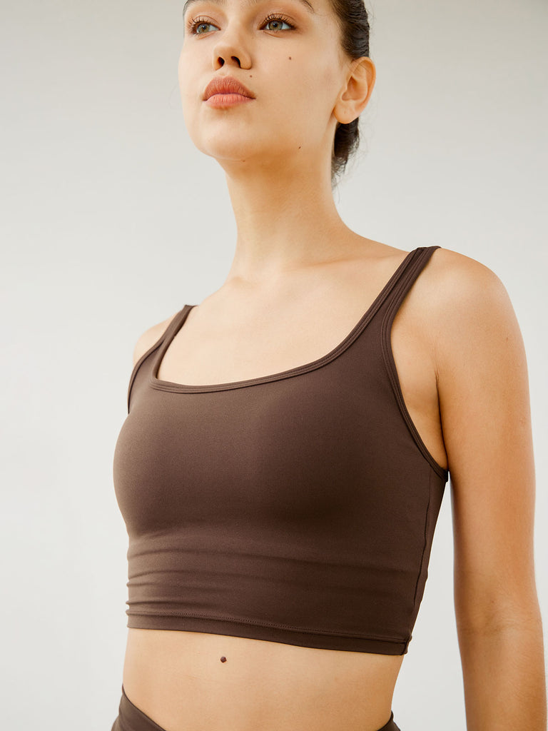 Coffee Square Neck Cami Top Sustainable Yoga Tops - BERLOOK