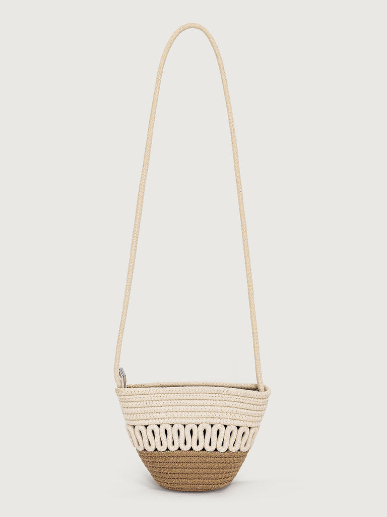 Color block woven cotton rope bags Beige Sustainable Bags - BERLOOK