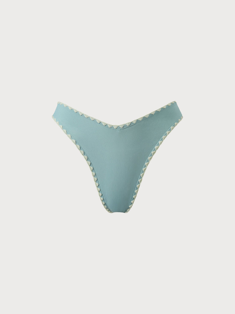 Contrast Stitch Bikini Bottom Cyan Sustainable Bikinis - BERLOOK