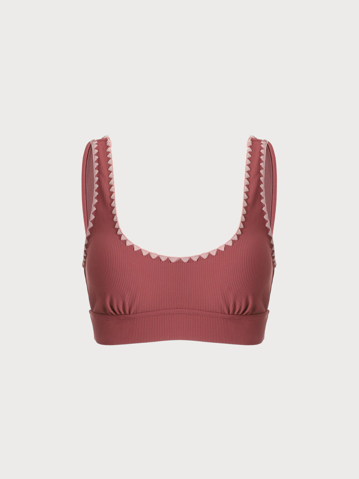 Contrast Stitch Longline Plus Size Bikini Top Brick Red Sustainable Plus Size Bikinis - BERLOOK