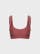 Contrast Stitch Longline Plus Size Bikini Top Brick Red Sustainable Plus Size Bikinis - BERLOOK