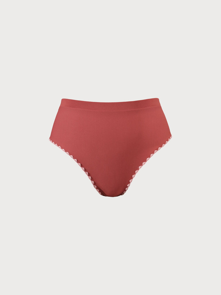 Contrast Stitch  Plus Size Bikini Bottom Brick Red Sustainable Plus Size Bikinis - BERLOOK