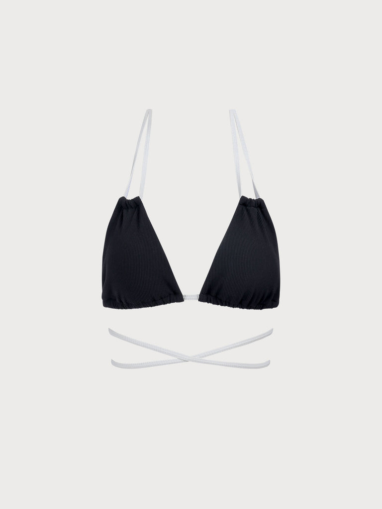 Contrast Triangle Halter Bikini Top Black Sustainable Bikinis - BERLOOK