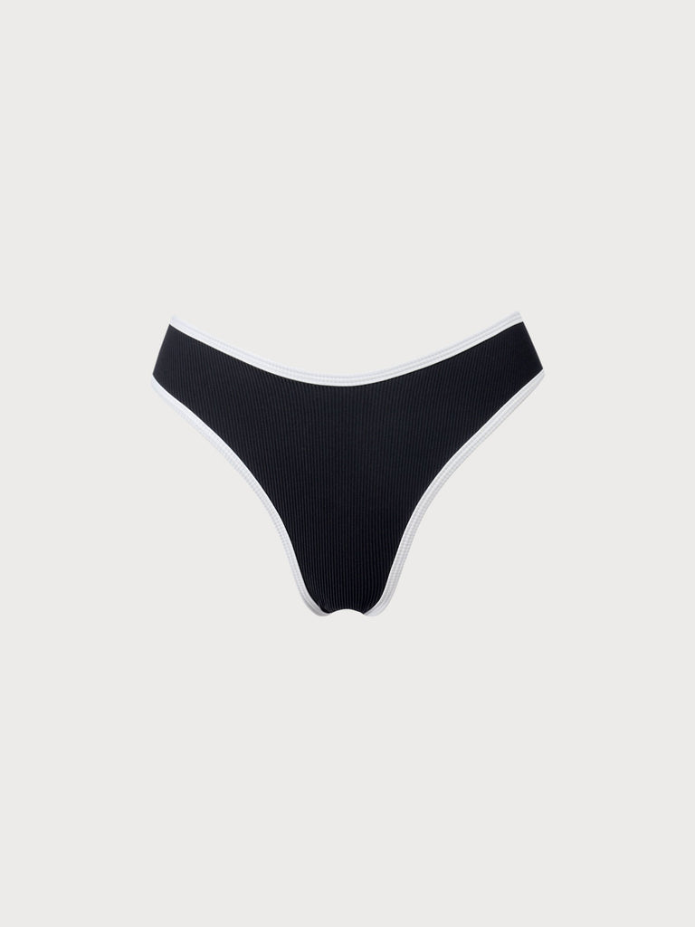 Contrast Trim Bikini Bottom Black Sustainable Bikinis - BERLOOK