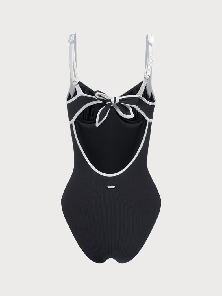 Contrast Trim Knotted One-Piece Swimsuit Sustainable One-Pieces - BERLOOK