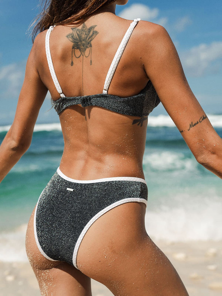Contrast Trim Lurex Bikini Bottom Sustainable Bikinis - BERLOOK