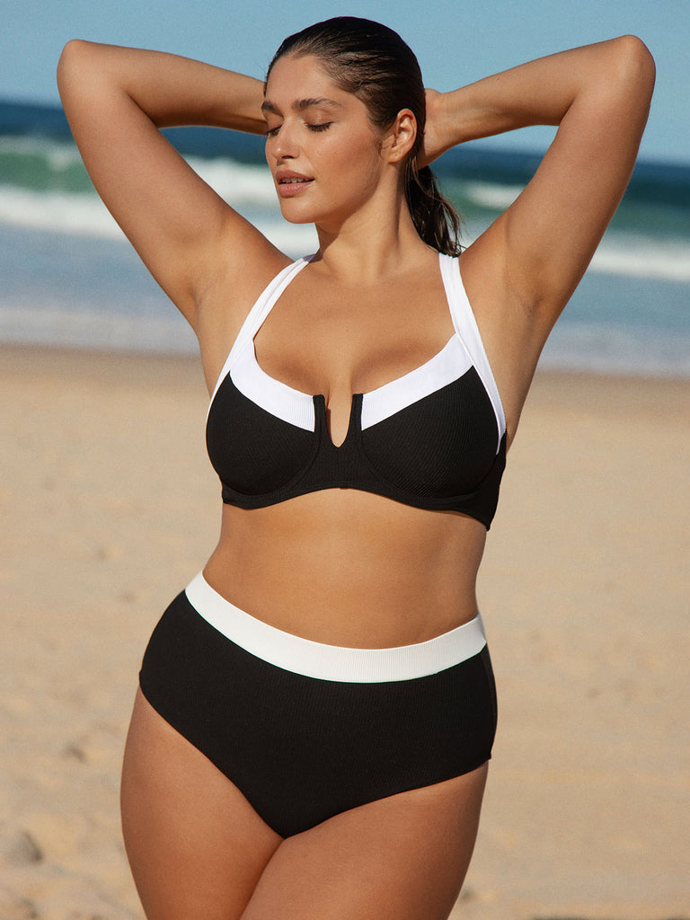 Contrast Trim Plus Size Bikini Top Sustainable Plus Size Bikinis - BERLOOK