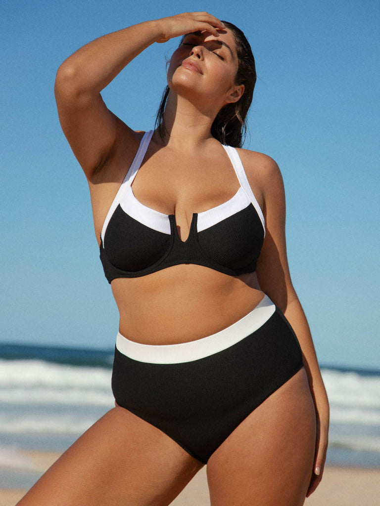 Contrast Trim Plus Size Bikini Top Sustainable Plus Size Bikinis - BERLOOK