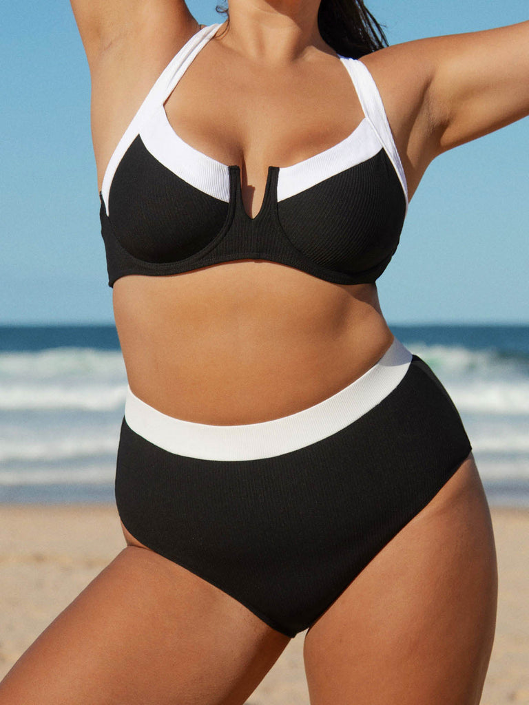 Contrast Trim Plus Size Bikini Top Sustainable Plus Size Bikinis - BERLOOK