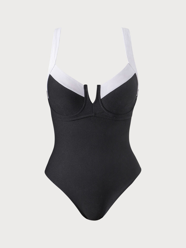 Contrast Trim Plus Size One-Piece Swimsuit Black Sustainable Plus Size One-Pieces - BERLOOK