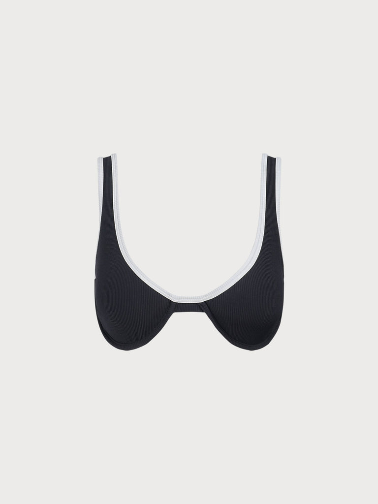Contrast Trim Underwire Bikini Top Black Sustainable Bikinis - BERLOOK